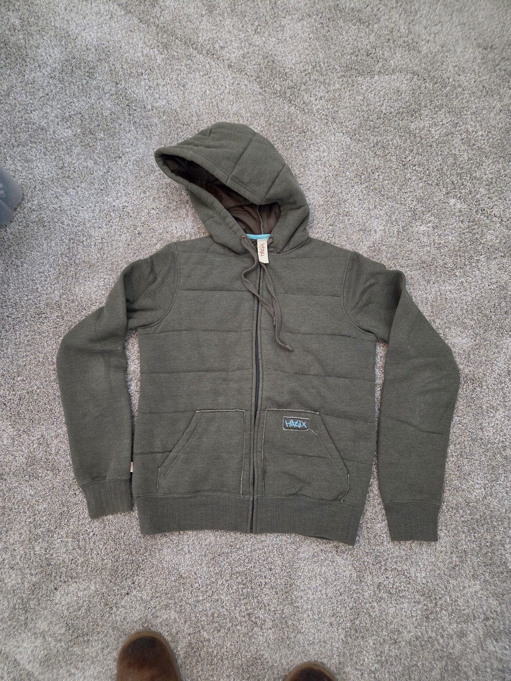Vintage Matix Quilted Olive Zip Hoodie Sweatshirt